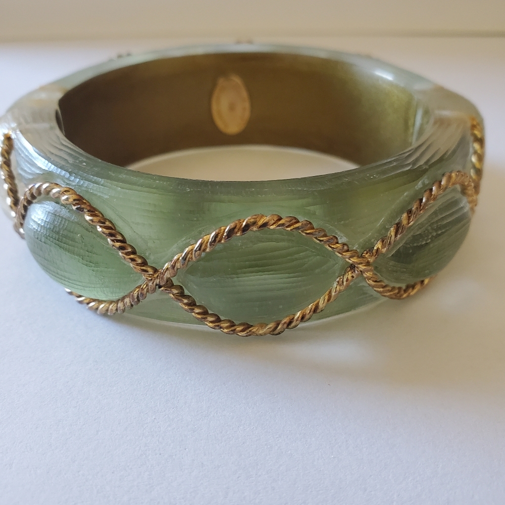 Alexis Bittar Green Lucite Wire Cage Hinged Bracelet